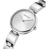 Calvin Klein Wavy Silver Dial Silver Steel Strap Watch for Women - K9U23146