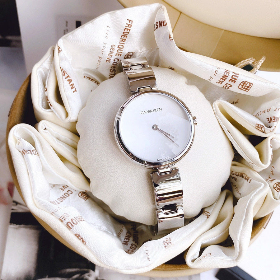 Calvin Klein Wavy Silver Dial Silver Steel Strap Watch for Women - K9U23146