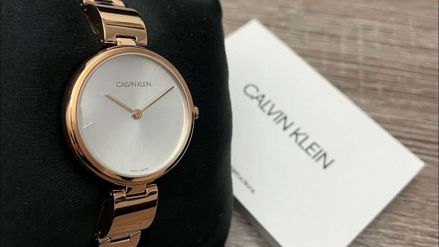 Calvin Klein Wavy White Dial Rose Gold Steel Strap Watch for Women - K9U23646