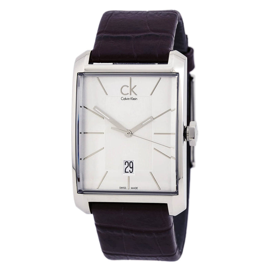 Calvin Klein Window Silver Dial Brown Leather Strap Watch for Men - K2M21126