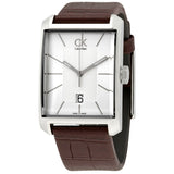 Calvin Klein Window Silver Dial Brown Leather Strap Watch for Men - K2M21126