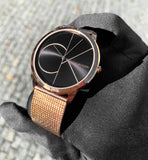 Calvin Klein Minimal Black Dial Rose Gold Mesh Bracelet Watch for Men - K3M21621