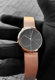 Calvin Klein Minimal Black Dial Rose Gold Mesh Bracelet Watch for Men - K3M21621