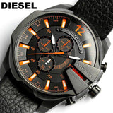 Diesel Mega Chief Chronograph Black Dial Black Leather Strap Watch For Men - DZ4291