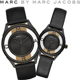 Marc Jacobs Tether Transparent Black Dial Black Leather Strap Watch for Women - MBM1379