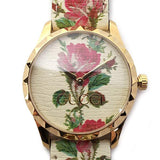 Gucci G Timeless Floral Gold Dial White Leather Strap Watch For Women - YA1264084