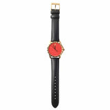 Gucci G Timeless Coral Red Dial Black Leather Strap Watch For Men - YA126464