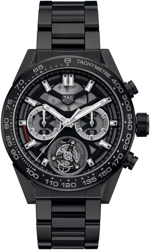 Tag Heuer Carrera Chronograph Tourbillion Ceramic Black Dial Black Steel Strap Watch for Men - CAR5A90.BH0742