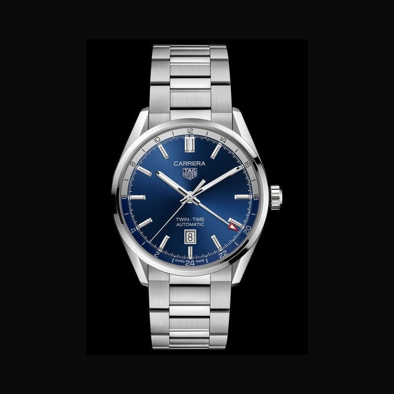 Tag Heuer Carrera Twin Time Blue Dial Silver Steel Strap Watch for Men - WBN201A.BA0640