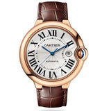 Cartier Ballon Bleu de Cartier Silver Dial Brown Leather Strap Watch for Men - WGBB0030