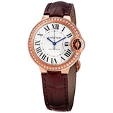 Cartier Ballon Bleu De Cartier Diamonds Silver Dial Red Leather Strap Watch for Women - WJBB0033