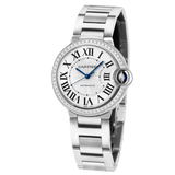 Cartier Ballon Bleu De Cartier Diamonds Silver Dial Silver Steel Strap Watch for Women - W4BB0023