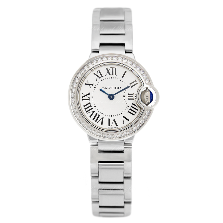 Cartier Ballon Bleu De Cartier Diamonds White Dial Silver Steel Strap Watch for Women - W4BB0015