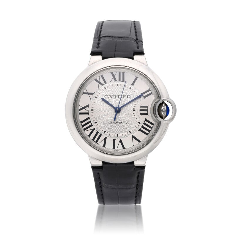 Cartier Ballon Bleu De Cartier Silver Dial Black Leather Strap Watch for Women - WSBB0028