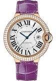 Cartier Ballon Blue De Cartier Diamonds Silver Dial Purple Leather Strap Watch for Women - WJBB0051