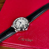 Cartier Ballon Bleu De Cartier Silver Dial Black Leather Strap Watch for Women - WSBB0030