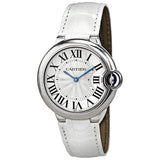 Cartier Ballon Bleu de Cartier Silver Dial White Leather Strap Watch for Women - W6920087