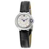 Cartier Ballon Bleu de Cartier Diamonds Silver Dial Black Leather Strap Watch for Women - W4BB0008