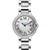 Cartier Ballon Bleu De Cartier Diamonds White Dial Silver Steel Strap Watch for Women - W4BB0015