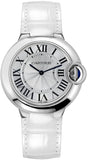 Cartier Ballon Bleu de Cartier Silver Dial White Leather Strap Watch for Women - W6920087