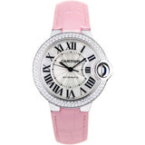 Cartier Ballon Bleu De Cartier Diamonds Silver Dial Pink Leather Strap Watch for Women - WE902037