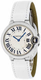 Cartier Ballon Bleu de Cartier Silver Dial White Leather Strap Watch for Women - W6920087