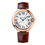 Cartier Ballon Bleu de Cartier Silver Dial Brown Leather Strap Watch for Men - WGBB0030