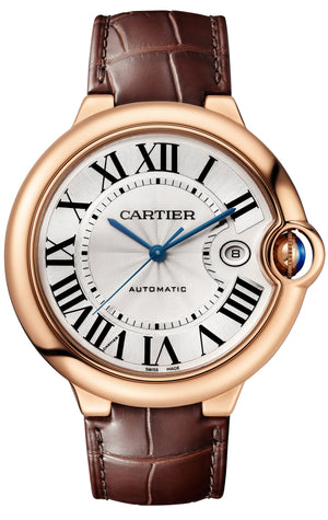 Cartier Ballon Bleu de Cartier Silver Dial Brown Leather Strap Watch for Men - WGBB0030