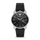 Emporio Armani Aviator Quartz Black Dial Black Leather Strap Watch For Men - AR11336