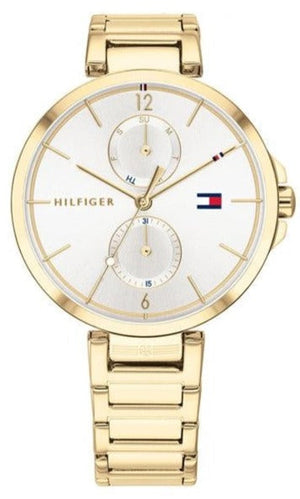 Tommy Hilfiger Angela White Dial Gold Steel Strap Watch for Women - 1782128