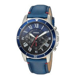 Fossil Grant Chronograph Blue Dial Blue Leather Strap Watch for Men - FS5373