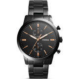 Fossil Townsman Chronograph Black Dial Black Steel Strap Watch for Men - FS5379