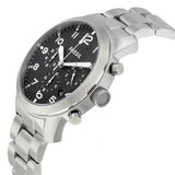 Fossil Pilot Chronograph Black Dial Silver Steel Strap Watch for Men - FS5141