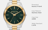 Michael Kors Slim Runway Quartz Green Dial Two Tone Steel Strap Watch for Women - MK9149