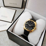 Gucci GG2570 Quartz Black Dial Black Leather Strap Watch For Women - YA142408