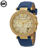 Michael Kors Parker Gold Dial Blue Leather Strap Watch for Women - MK2280