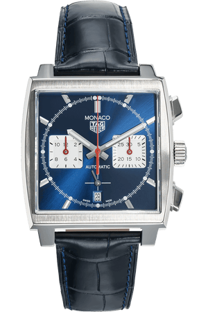 Tag Heuer Monaco Automatic Chronograph Blue Dial Blue Leather Strap Watch for Men - CBL2111.FC6453