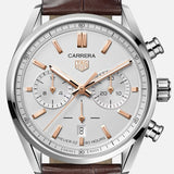 Tag Heuer Carrera Chronograph White Dial Brown Leather Strap Watch for Men - CBN2013.FC6483