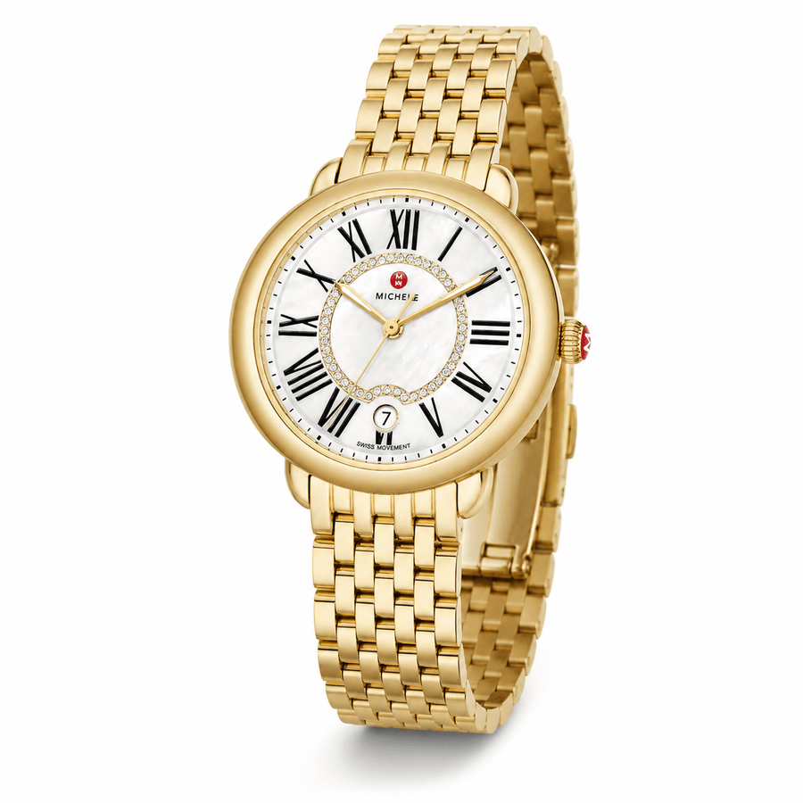 Michele Serein Mother of Pearl Dial Gold Steel Strap Watch for Women - MWW21B000017