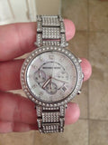 Michael Kors Parker Mother of Pearl Dial Diamonds Silver Steel Strap Watch for Women - MK5572