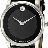 Movado Museum Classic Black Dial Black Leather Strap Watch For Women - 0606503