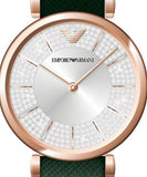 Emporio Armani Pro Planet Analog Silver Dial Green Leather Strap Watch For Women - AR11517