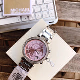 Michael Kors Parker Chronograph Pink Dial Silver Steel Strap Watch For Women - MK6105