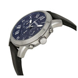 Fossil Grant Chronograph Blue Dial Black Leather Strap Watch for Men - FS4990