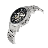 Fossil Grant Automatic Skeleton Black Dial Silver Steel Strap Watch for Men - ME3103