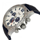 Fossil Nate Chronograph White Dial Blue Leather Strap Watch for Men - JR1480