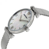 Emporio Armani Gianni T Bar Mother of Pearl Dial Stainless Steel Strap Watch For Women - AR1955