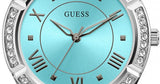 Guess Cosmo Diamonds Turquoise Dial Silver Steel Strap Watch for Women - GW0033L7