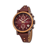 Fossil Original Boyfriend Sport Chronograph Maroon Dial Maroon Leather Strap Watch for Women - ES4114