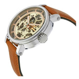 Fossil Boyfriend Automatic Skeleton Silver Dial Brown Leather Strap Watch for Women - ME3109